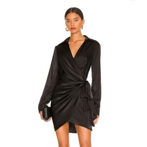 SUPERDOWN X REVOLVE | SOPHIE DRAPED BLACK MINI WRAP DRESS